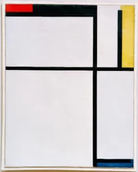 Komposition mit Rot, Schwarz, Gelb, Blau und Grau